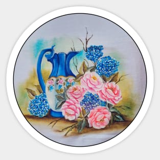 A Blue Jar Full of Flowers Sticker